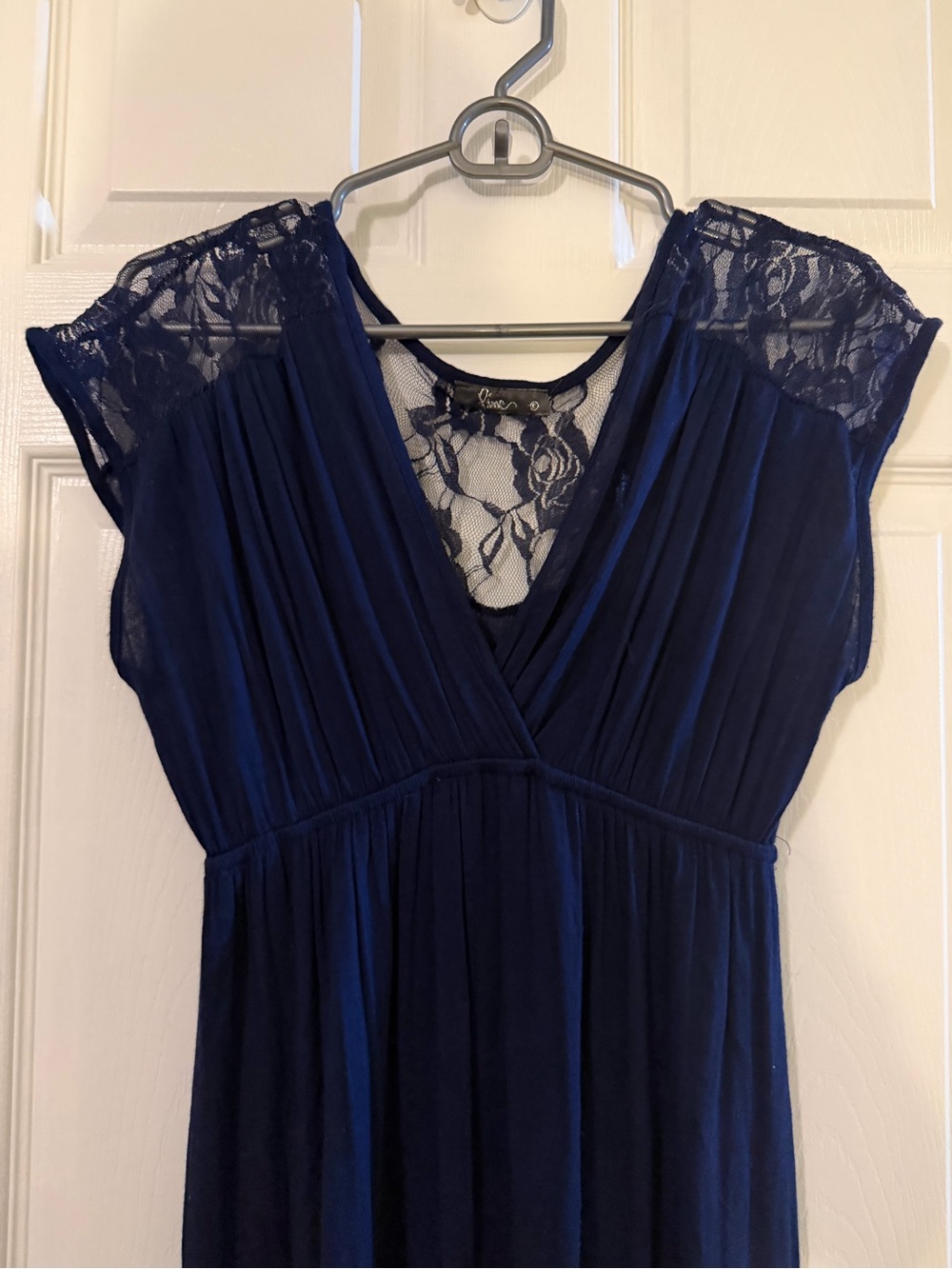 Pinc Navy Blue Lace-Shoulder Mini Dress